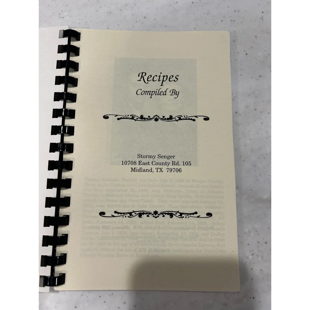 Harmon-Sparks 60th Family Reunion Cookbook 1939-1999 Midland Texas Vintage